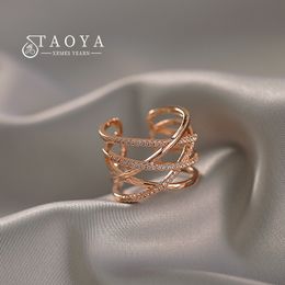 Esagerati anelli di zirconi intarsiati con croce in metallo per donna 2020 New Fashion Rose Gold Color Finger Jewelry Wedding Party Luxury Ring