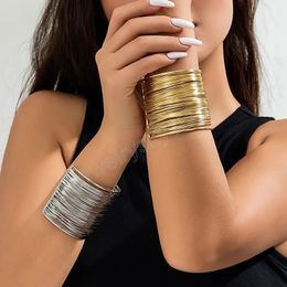 Exagéré multicouche fils métalliques cordes bracelets ouverts pour femmes Vintage couleur or large manchette Bracelet Pulseras hommes