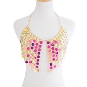 Soutien-gorge en plastique à paillettes exagérées pour femmes, chaîne de poitrine, breloque faite à la main, bijoux pour le corps, goutte