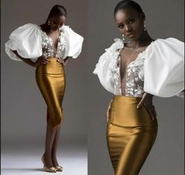 Robe de soirée fourreau dorée à manches exagérées, sud-africaine, col transparent, robes de bal pour femmes, robes de soirée Slim, Custo3633325