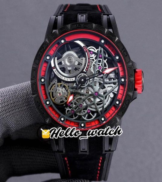 Excalibur 46 Montres Tourbillon RDDBEX0617 METTRE MONDE Squelette cadran PVD Black Carbon Steel Case Red Inner En cuir STRAP 9399536