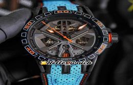 Excalibur Spider 45 мм RDDBEX0828 Автоматические мужские часы Скелетон с циферблатом PVD Черный стальной корпус Синий кожаный резиновый ремешок Спортивные часы H7071760