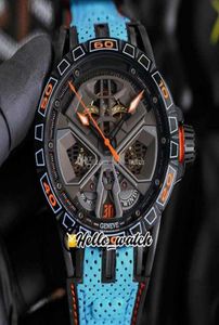 Excalibur Spider 45 mm RDDBEX0828 Automatische heren Watch Skelet -wijzerplaat PVD Zwart stalen kast Blue Leatherrubber Strap Sport Watches H9656815