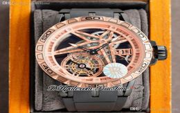 Excalibur Spider Mechanical Hand Winding Single Tourbillon Mens Watch Rose Gold Champagne Skeleton Dial Black Rubber Strap Sports 1904994