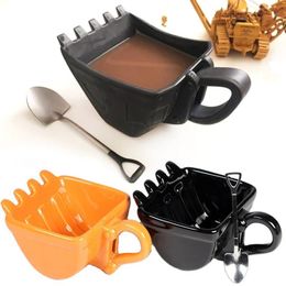 Excavator tasses à café Bucket Modèle de nouveauté Masse pour le dessert en céramique avec cuillère à pellets 240523