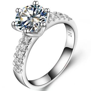 Uitstekende 2CT briljante synthetische diamanten trouwring voor vrouwelijke massief sterling zilveren ring met witgouden cover248C