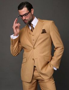 Excellent beige 3 pièces costumes hommes smoking de mariage