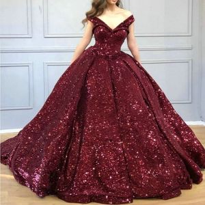 Excellente Bourgogne Robe De Bal Robe De Soirée Longue Col En V Paillettes Hors Épaule Robes De Soirée Parti Femmes Custom Made Robe Formelle