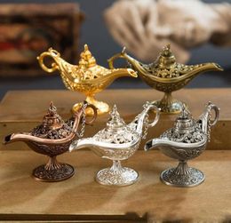 Excellent conte de fées Aladdin lampe magique brûleur d'encens Vintage rétro théière génie lampe arôme pierre maison ornement métal artisanat 2229598