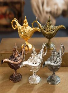 Excelente cuento de hadas Aladdin Lámpara mágica Curno de incienso Vintage Retro Té Genie Lámpara Aroma Stone Ornament Metal Craft8107889