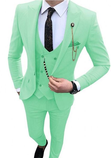 Excellent Green Slim Fit Piece Suit Hommes Smokings De Mariage Peak Revers Groom Tuxedos Hommes Dîner D'affaires Prom Blazer (Veste + Pantalon + Cravate + Gilet) 61