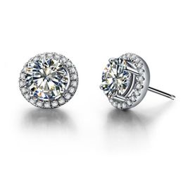 Uitstekende Halo NSCD Synthetische diamanten oorbellen Stud Women Betrokkenheid sieraden oorbellen Sterling zilver in 18k witgouden vergulde PT99463478