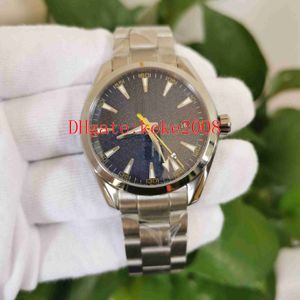 Excelentes relojes de pulsera de alta calidad para hombres 41.5mm Aqua Terra 150M Acero inoxidable Dial azul Asia Transparente Mecánico Automático Reloj para hombre Relojes