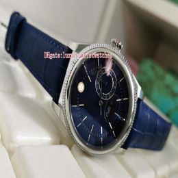 Excelente reloj de pulsera de alta calidad Moda 39 mm Cellini 50515 50519 Bandas de cuero Esfera azul Asia 2813 Movimiento mecánico automático244N