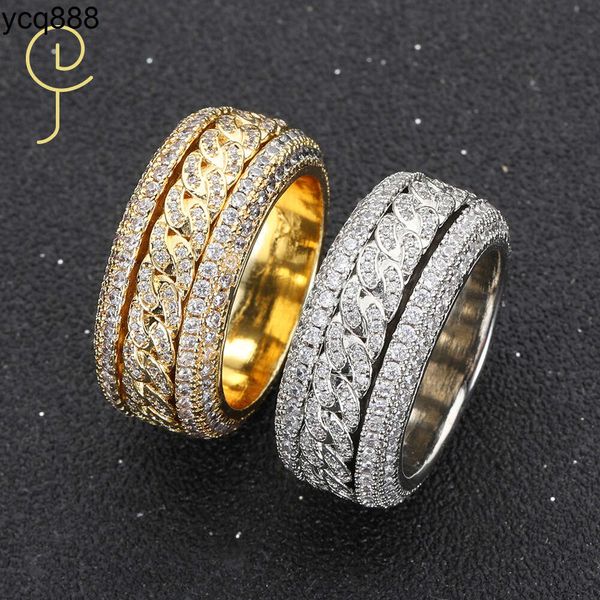 Excellent bijoux Rotation Hip Hop diamant cuivre Zircon véritable plaqué or Cz glacé Bling rotatif chaîne cubaine Spinner anneau