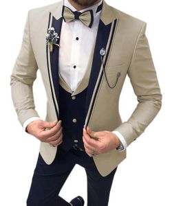 Uitstekende kaki bruidegom Tuxedos Peak Rapel Slim Fit Groomsmen trouwjurk Uitstekende man jas Blazer 3 -delige pak