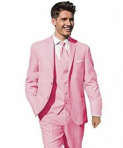 Excelente traje rosa de 3 piezas para hombre, esmoquin de boda, solapa de muesca, esmoquin para novio, chaqueta de graduación para cena de negocios para hombre (chaqueta + Pantalones + corbata + chaleco) 1263