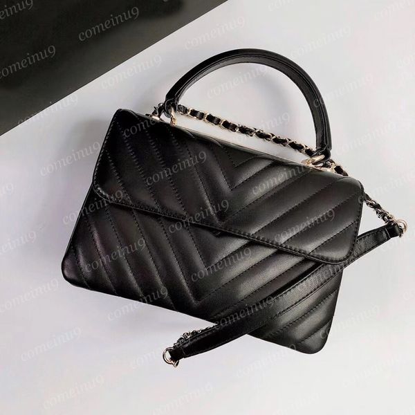 Sac à rabat à la tendance à la tendance moyen excellente Black 25 cm Miroir féminin Miroir en peau d'orde en métal en métal en cuir en cuir en cuir en cuir en cuir en cuir en cuir réel avec boîte 12a