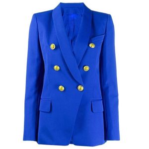 EXCELLENTE QUALITÉ Bureau Dame Carrière Blazer pour Femmes Double Boutonnage Classique Lion Boutons Col Châle Veste 210521