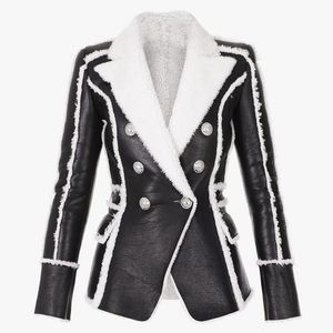 EXCELLENTE QUALITÉ Élégant Designer Blazer D'hiver pour Femmes Lion Boutons Veste En Cuir De Fourrure Artificielle Blazer 201201