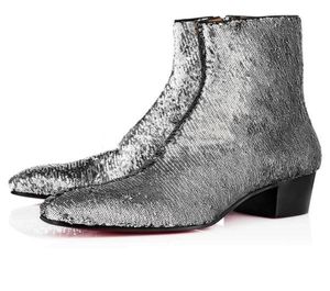 Uitstekende pailletten Ankle Boots Men Zipper S Huston Flat Man's Boot Luxury Designer Outdoor Wedding Party Jurk EU35-473675822