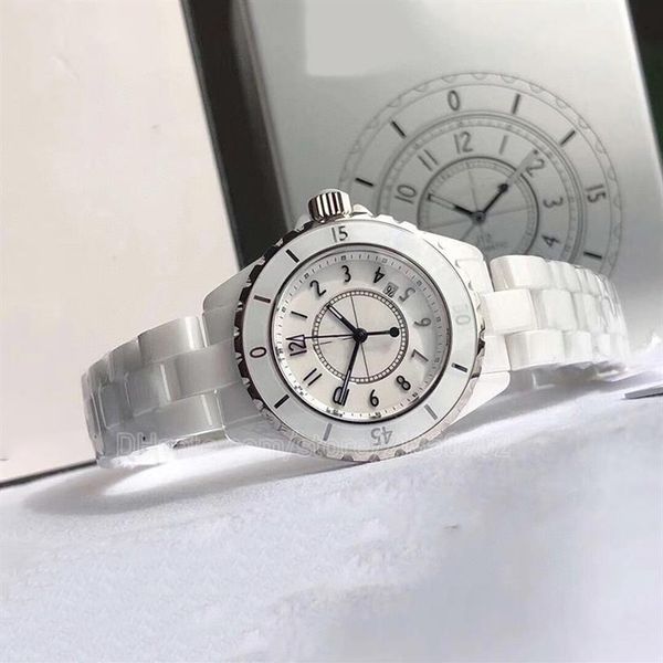 Excellentes montres en céramique noire 38mm édition limitée montre-bracelet à quartz marqueurs de diamant calibre cadran noir boîte papiers cadran blanc wo341P