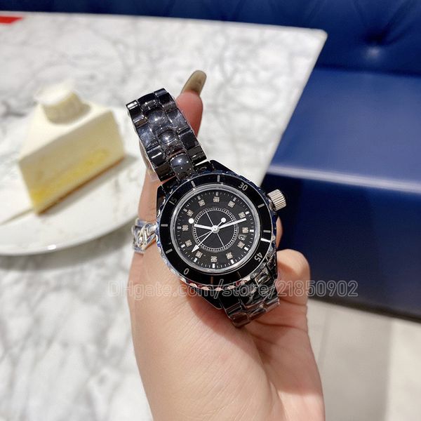 Excellentes montres en céramique noire 38mm édition limitée montre-bracelet à quartz marqueurs de diamant calibre cadran noir boîte papiers cadran blanc wo190d