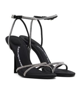 Excelentes mujeres Dahlia Sandalias de tacón Zapatos cubiertos Stilleto Tacones Cristal con forro de piel de cordero Rosa Negro Blanco Fiesta Boda Señoras Bombas EU35-41