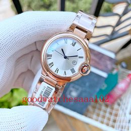 Excellente Montre-Bracelet Montre Femme Nouvelle Version Ballon Bleu 33mm Cristal Diamant Cadran Blanc 2813 Mouvement Mécanique Automatique Or Rose 18K Montres Mode Femme