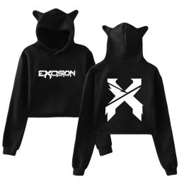 Excision Nexus Tour 2024, Top corto con capucha para Mujer, ropa de calle Y2K, Hip Hop, Kawaii Oreja de Gato, sudadera recortada Harajuku, Sudaderas para Mujer