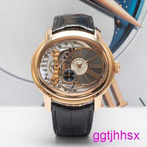 Emocionante AP WRIST RELAJO MILENNIO Serie 47 Dia 18K Material de oro rosa Pequeño reloj mecánico automático 15350or