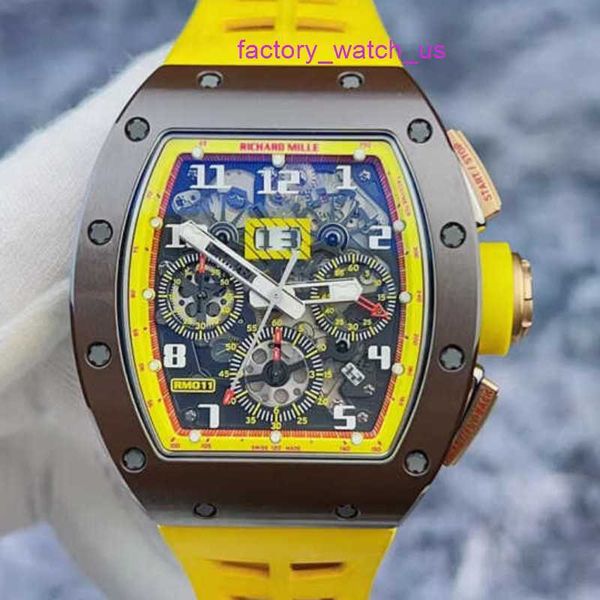 Reloj emocionante RM Watch Hot Watch RM011 Círculo de cerámica Color marrón amarillo Función de tiempo a juego Hueco