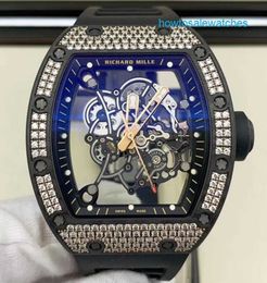 Montre-bracelet passionnante Montres-bracelets exclusives RM Watch RM055 Série pour hommes RM055 NTPT Fibre de carbone diamant incrusté Mode pour hommes Loisirs Sports Machines Montre-bracelet
