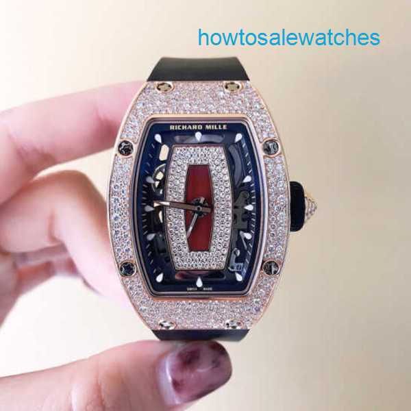 Emocionante reloj de pulsera Relojes de pulsera exclusivos Reloj RM RM07-01 Máquina de cerámica de oro rosa para mujer 31 * 45 mm Mesa para mujer RM07-01 Oro rosa Diamante original Labio rojo