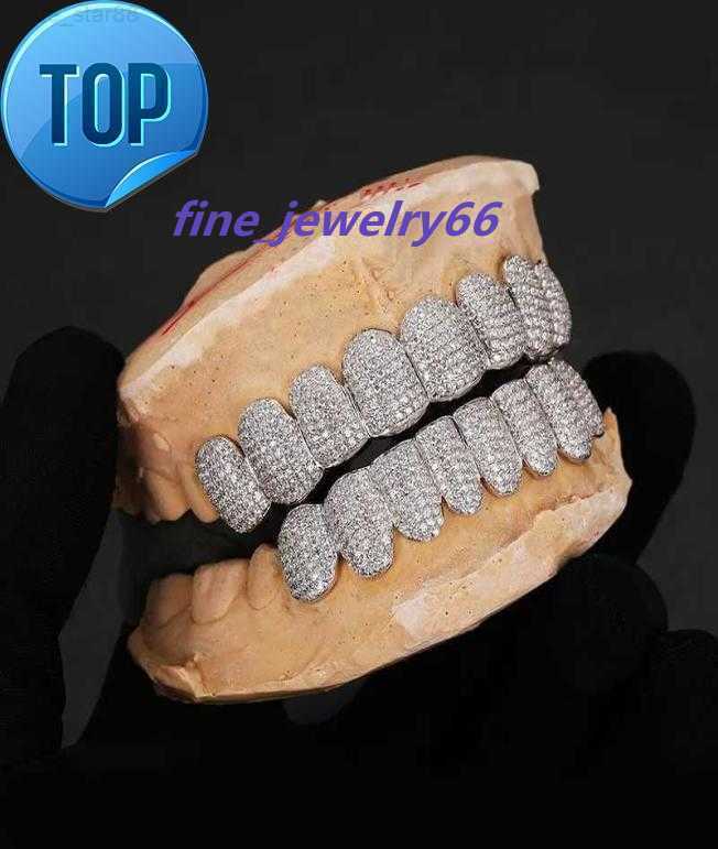 Personalização exclusiva Moissanite Dentes Grillz congelado Hop 925 Prata chaves decorativas Real Diamond Bling Dente Grills Para Homens 1520787