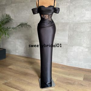 Exclusive Fall 2021 Collection Prom Dress Mermaid Off The Shoulder Formal Vrouwen Dragen Zwart Satijn Kant Avond Feestjurken