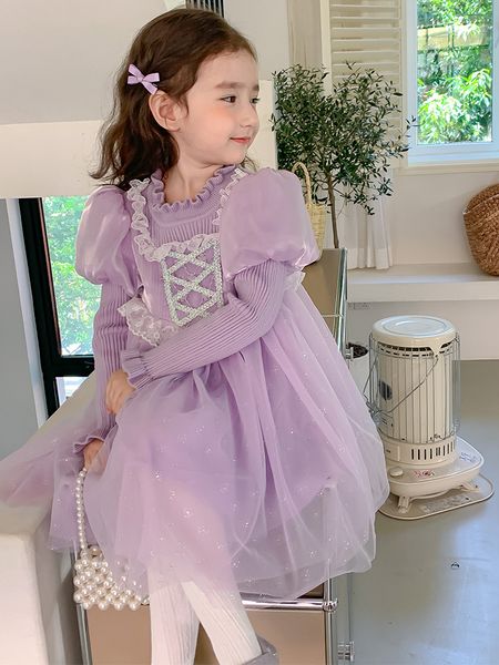 Girlymax exclusif bébé filles lait soie volants Twirl robe genou longueur enfants vêtements courte robe violette pour enfants R231009