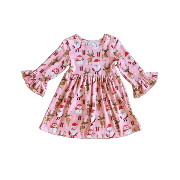 Exclusif Girlymax noël filles enfants vêtements bébé père noël automne/hiver manches longues volants lait soie robe Boutique Q0716