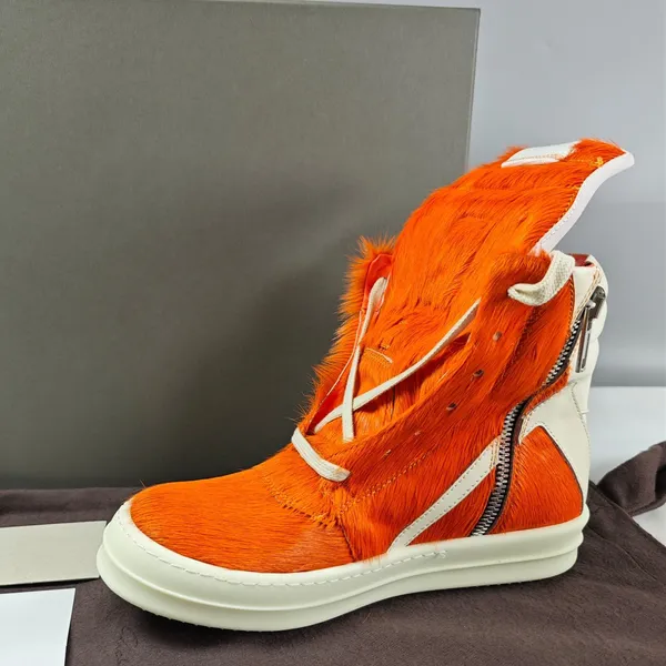 Baskets Geo exclusives en fourrure orange, semelle en TPU personnalisée, bottes FW24SS, baskets Rock/Hip Hop faites à la main