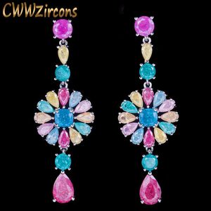 Exclusif spécial multicolore glace CZ pierres et cristaux longues boucles d'oreilles pendantes bijoux avec 925 Silver Post CZ076 210714