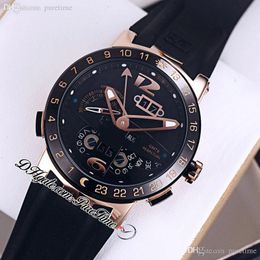 Executive El Toro Calendario perpetuo GMT Orologio da uomo automatico 326-00-3 / BQ Cinturino in caucciù con quadrante nero in oro rosa Orologi in edizione limitata Puretime F26H8