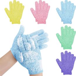 Guantes de baño exfoliantes, dedo completo de doble cara, depurador corporal, guante de fregado que elimina las células muertas de la piel para ducha, baño, Spa MHY043