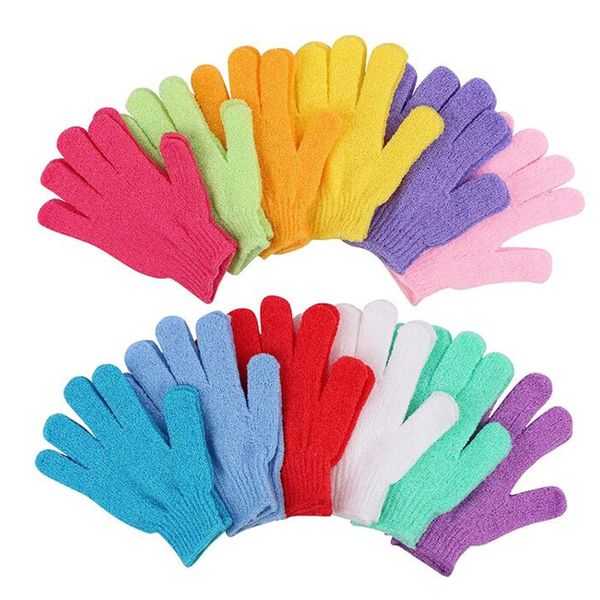 Gants de bain exfoliants épurateurs pour douche Massage du corps mitaines d'épurateur double face gant dissolvant de cellules de peau morte éponge de lavage des peaux mousse de SPA hydratante 13 couleurs