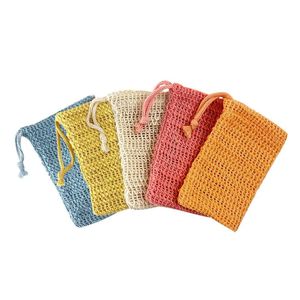 Pochette de sacs en maille exfoliante pour douche corps Massage épurateur naturel bio Ramie savon économiseur sac luffa bain Spa moussant