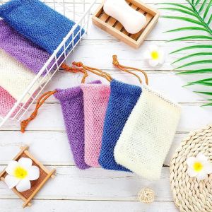 Exfoliating Mesh Bags Saver Pouch For Shower Body Massage Scrubber Natural Organic Ramie Porte-savon Sac Pocket Loofah Bath Spa Mousse à bulles avec cordon de serrage CPA5723