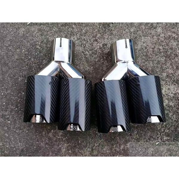 Tuyau d'échappement 2 pièces tuyaux d'extrémité double en fibre de carbone de voiture pour sortie 92mm M Performance double conseils livraison directe Automobiles motos Auto Ot0Ta