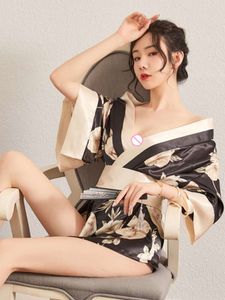 Disfraz exótico, Kimono japonés, uniforme para adultos, juego de puro deseo, conjunto de ropa interior Sexy con cinturón de seda suave, negro, rojo, sexy