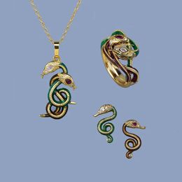 Exotische handgemaakte emailjuwelen drie stukken voor mannen set krachtige slangenring oorbellen ketting dames decoratief paar sieraden 231221