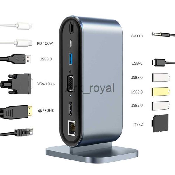 Accesorios para placas de expansión 12 en 1 Adaptador tipo C Estación de acoplamiento Lector de tarjetas SDTF Concentrador USB 30VGARJ45 Puertos Conector de 35 mm 100 W PD 4K HDMI Compatible J230721