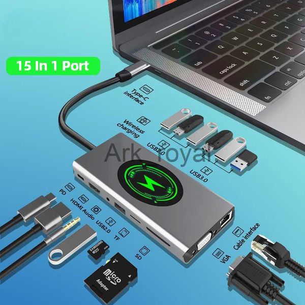 Accesorios de placas de expansión 151054 en 1 estación de acoplamiento HUB USB tipo C a cargador inalámbrico compatible con HDMI Adaptador USB 30 estación de acoplamiento HUB para MacBook J230721